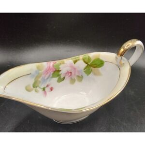 Antique Hand Painted Nippon Porcelain‎ Creamer Floral Flower Rose Gold Trim 6.5"